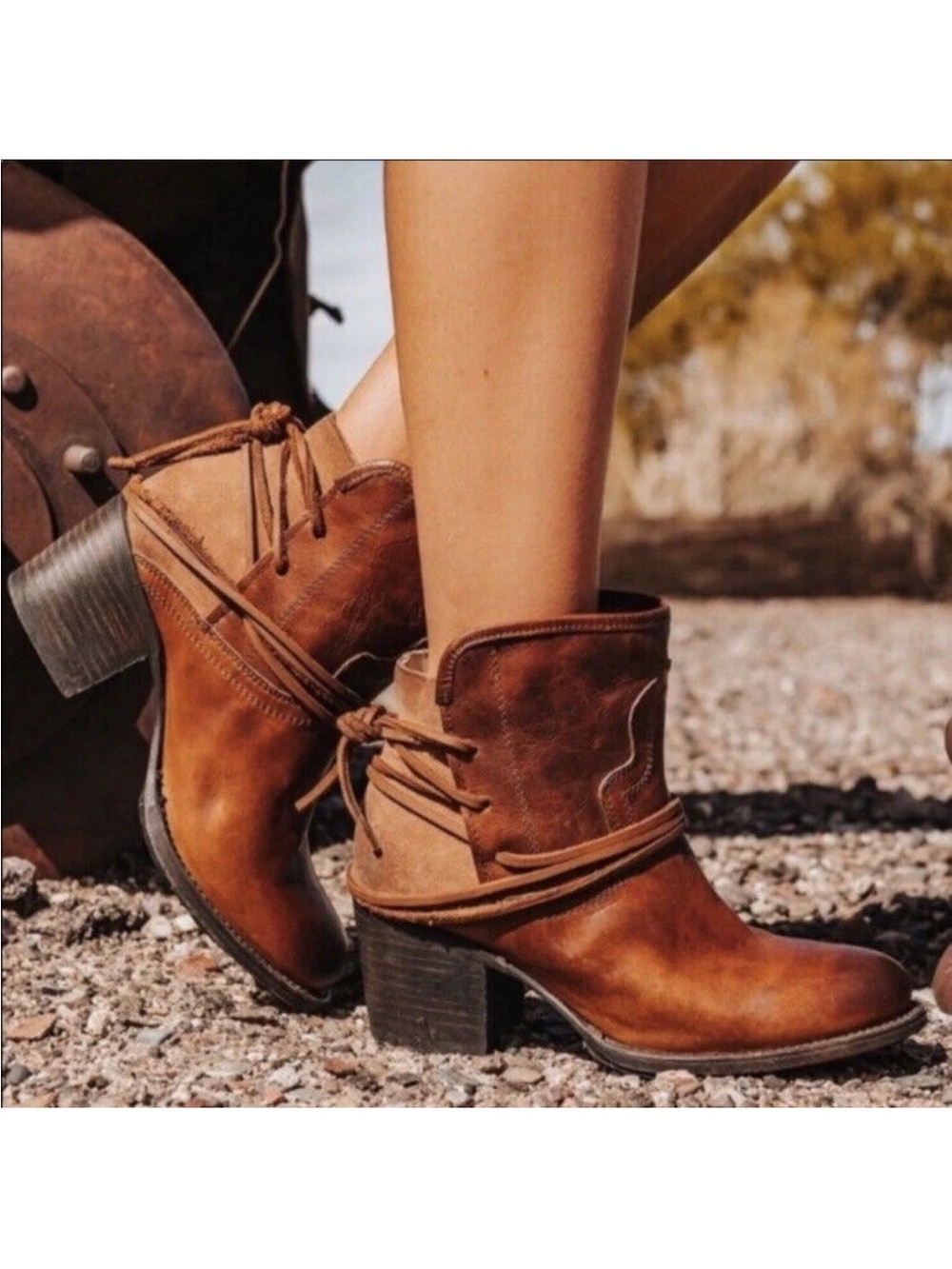 FREEBIRD Women's Casey Bootie Size 9 Brown Leather Western Boho Distressed Shoe